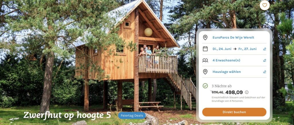 Baumhaus Glamping in Holland: 4 Tage im Baumhaus für 4 Personen ab 98€ p.P.