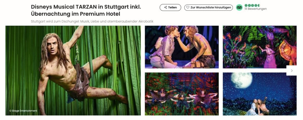 Disneys Musical TARZAN©: Hotel + Tickets ab 105€ p.P. (DZ) / als Gutschein ab 99€ p.P. (DZ)