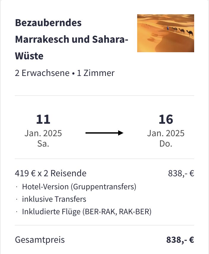 Marokko Rundreise – 6 Tage Marrakesch + Sahara Wüste mit Flügen, Hotels & Extras ab 499€ p.P.