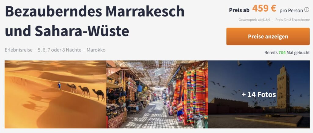 Marokko Rundreise – 6 Tage Marrakesch + Sahara Wüste mit Flügen, Hotels & Extras ab 499€ p.P.