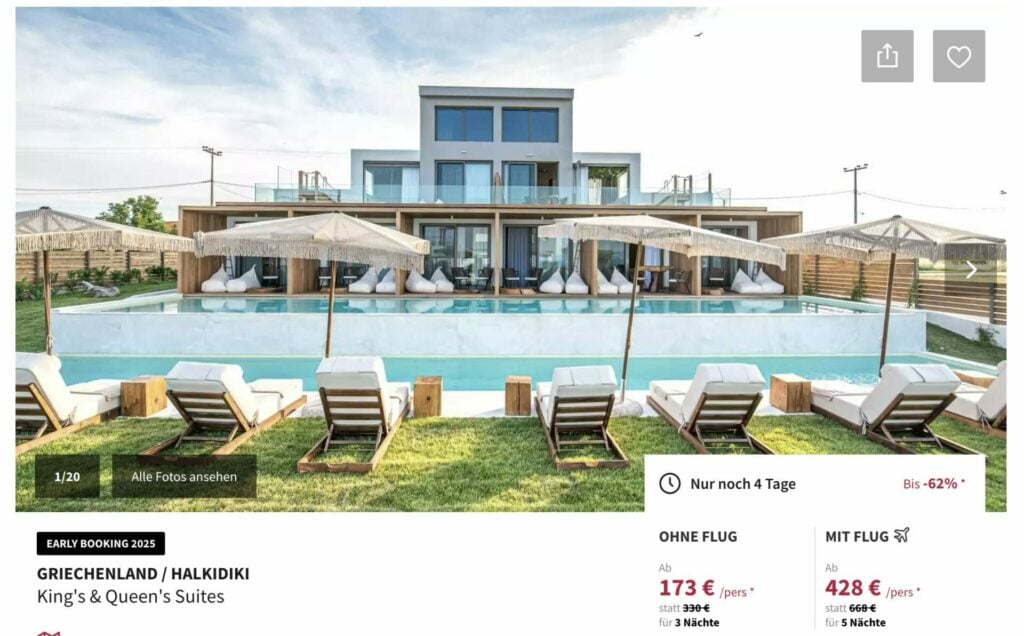 Pauschalreise Chalkidiki: 1 Woche mit Frühstück, Privatpool und Flügen ab 477€ p.P. (DZ)