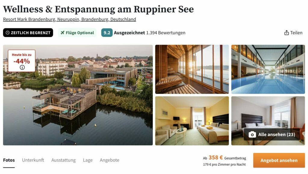 Urlaub in Brandenburg – 3 Tage im 4* Hotel am Ruppiner See + Frühstück, Wellness, Extras ab 189€ p.P.