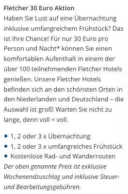 Auszeit im Fletcher Hotel: Übernachtung & Frühstück ab 30€ p.P. / über 100 Hotels in den Niederlanden und Deutschland