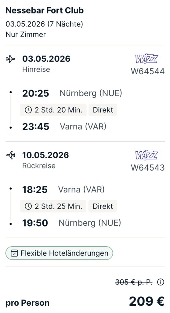 Bulgarien Urlaub: 1 Woche mit Flug und Hotel ab 189€ p.P. (DZ)