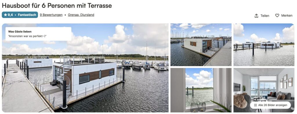 Hausboot in Dänemark mit Dachterrasse: 3 Tage ab 171€ p.P. (bei Vollbelegung)