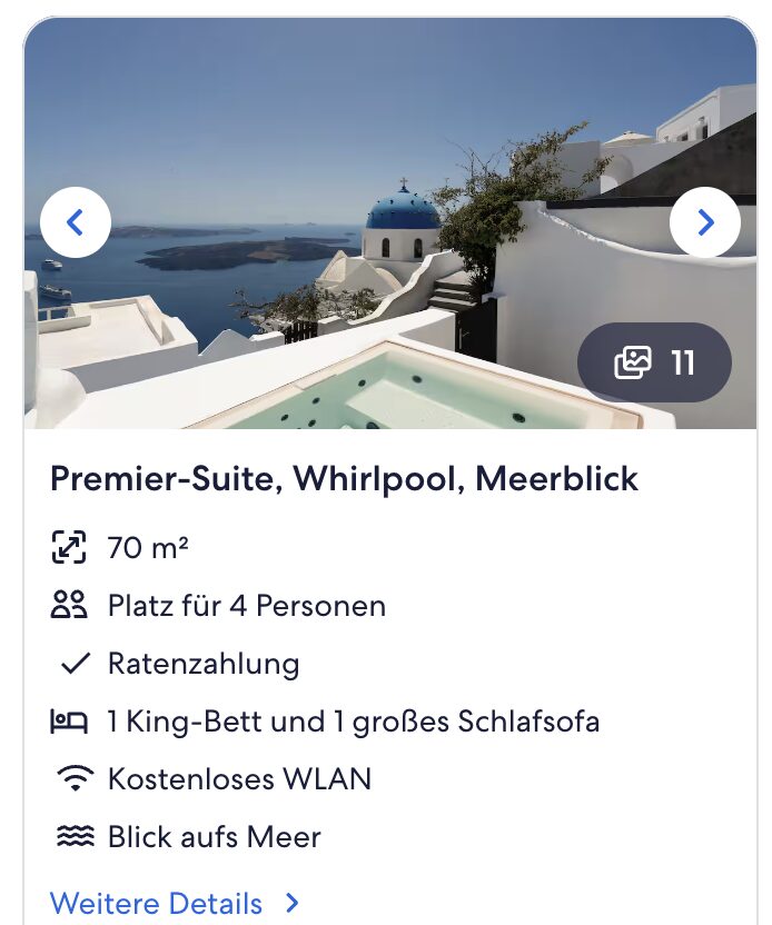 Luxus Appartment auf Santorin: 3 Tage in luxuriöser Villa mit Jacuzzi ab 202€ p.P.