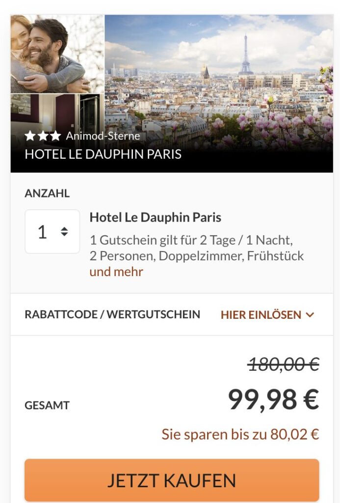 Paris Romantikurlaub: Hotel mit Frühstück ab 33€ p.P. (DZ)