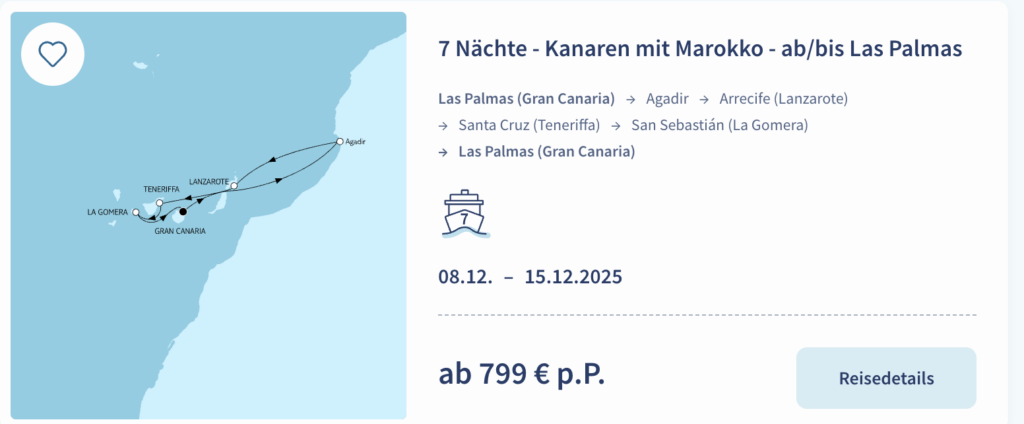Kanaren Kreuzfahrt: 8 Tage mit All Inclusive & Extras ab 749€ p.P.