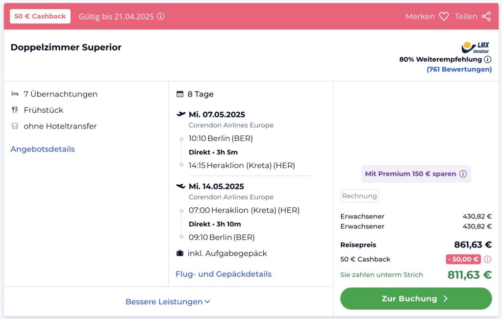 Last Minute Urlaub auf Kreta: 1 Woche im 4* Hotel mit Frühstück, Flug & Transfer ab 508€ p.P.
