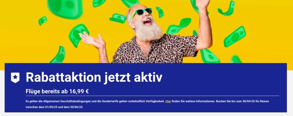 Sale bei Ryanair: 20% Rabatt / Flüge ab 14,99€