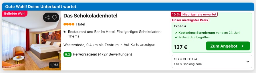 Schokoladenhotel – 4* Hotel inkl. Frühstück ab 66€ p.P.