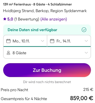 Ferienhaus in Dänemark: 5 Tage am Strand ab 108€ bei Vollbelegung / Whirlpool