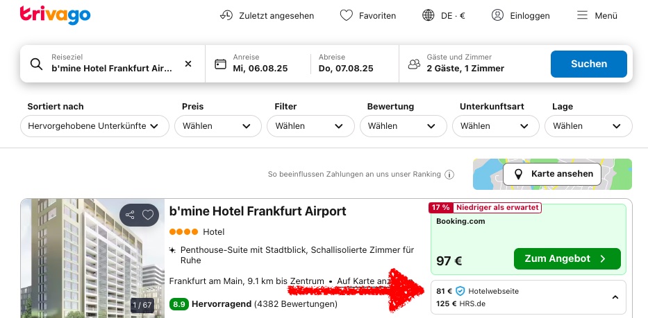 Frankfurt Städtetrip: Hotelzimmer mit Blick auf Flughafenlandebahn und Parkplatz fürs Auto (Glasscheibe) ab € p.P. bei 2 Leuten
