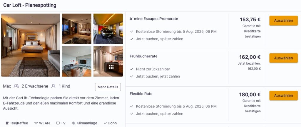 Frankfurt Städtetrip: Hotelzimmer mit Blick auf Flughafenlandebahn und Parkplatz fürs Auto (Glasscheibe) ab € p.P. bei 2 Leuten