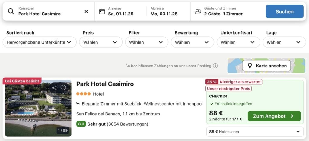 Gardasee Schnäppchen: 3 Tage im 4* Hotel mit Privatstrand ab 92€ p.P. (DZ)