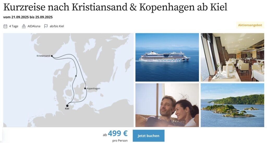 AIDA Kurztrip: 1 Woche Mittelmeerkreuzfahrt mit Verandakabine und Vollpension ab 849€ p.P.