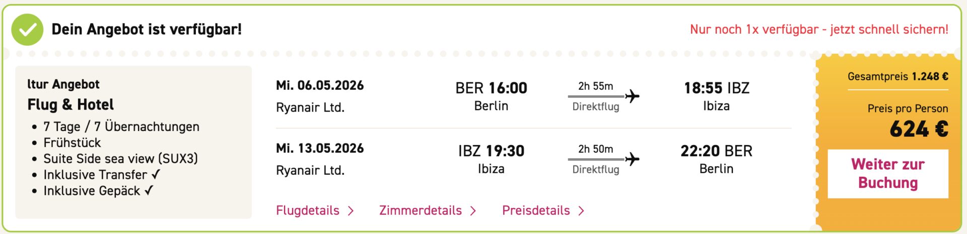 Ibiza Schnäppchen: 1 Woche im top Hotel inkl. Frühstück & Flug ab 556€ p.P.