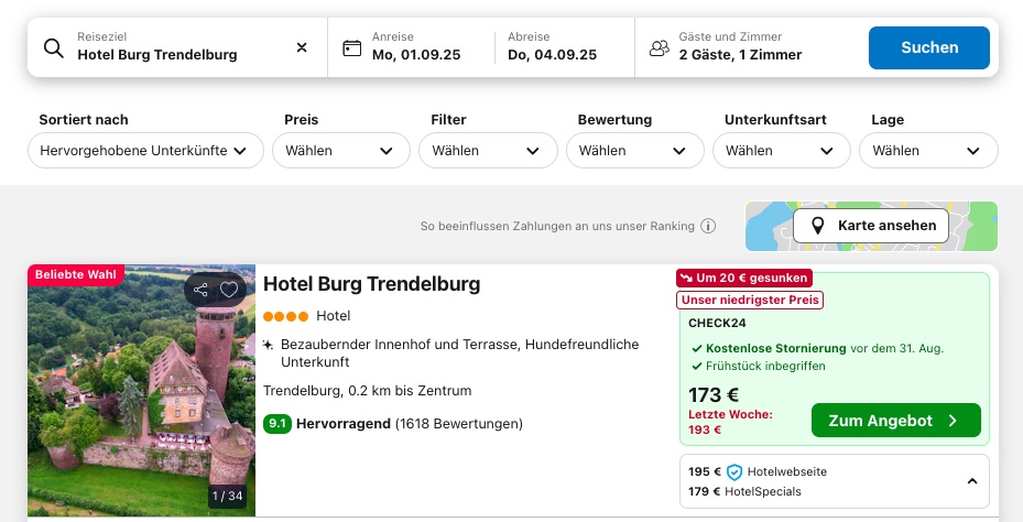 Kurzurlaub in Hessen: 4* Burghotel inkl. Frühstück ab 89,50€ p.P. (DZ)
