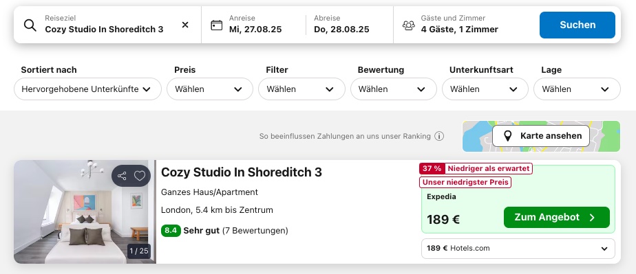 London Reise: 2 Tage inkl. Hin & Rückflug und Apartment ab 85€ p.P. (bei 4 Leuten)