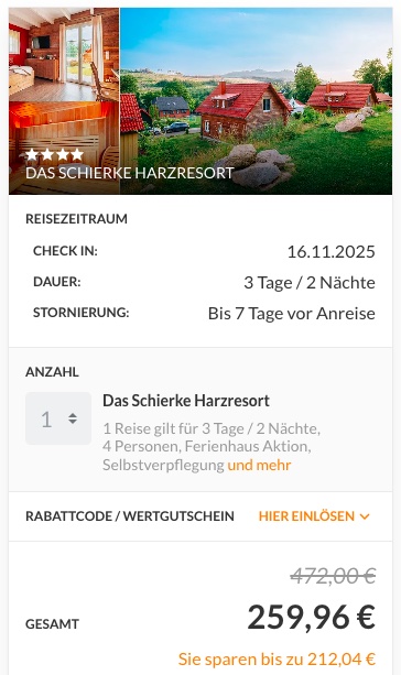 Wellness in Norddeutschland: 3 Tage in einer 4* Lodge im Harz mit privater Sauna ab 65€ p.P. bei 4 Leuten