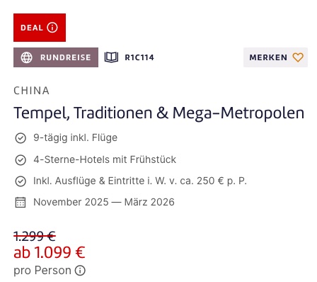 China Rundreise: 9 Tage inkl. Flügen, 4* Hotels und Ausflügen ab 1.099€ p.P. (DZ)