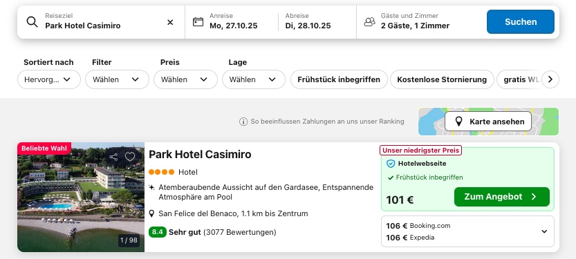 Gardasee Schnäppchen: 3 Tage im 4* Hotel mit Privatstrand ab 89€ p.P. (DZ)