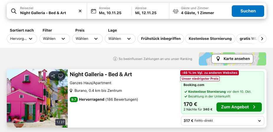 Geheimtipp Burano: 3 Tage in Italiens bunter Stadt im pinken Ferienhaus ab 105€ p.P.