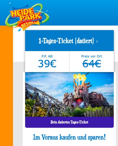 Heide Park Eintritt: undatierte Tagestickets für 29,60€ (statt 39€) 