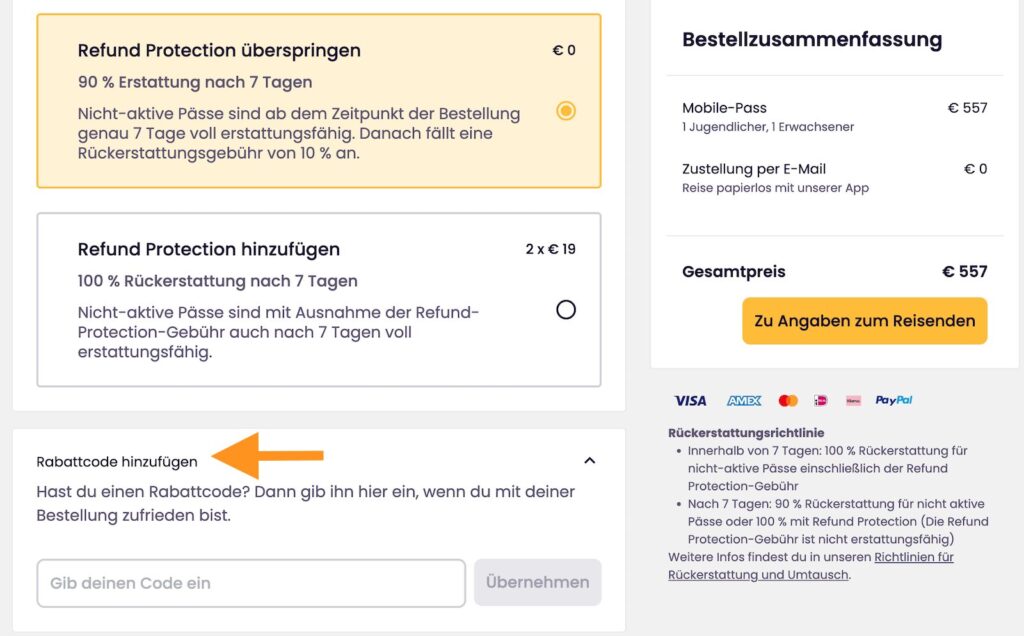 Interrail Rabatt einlösen