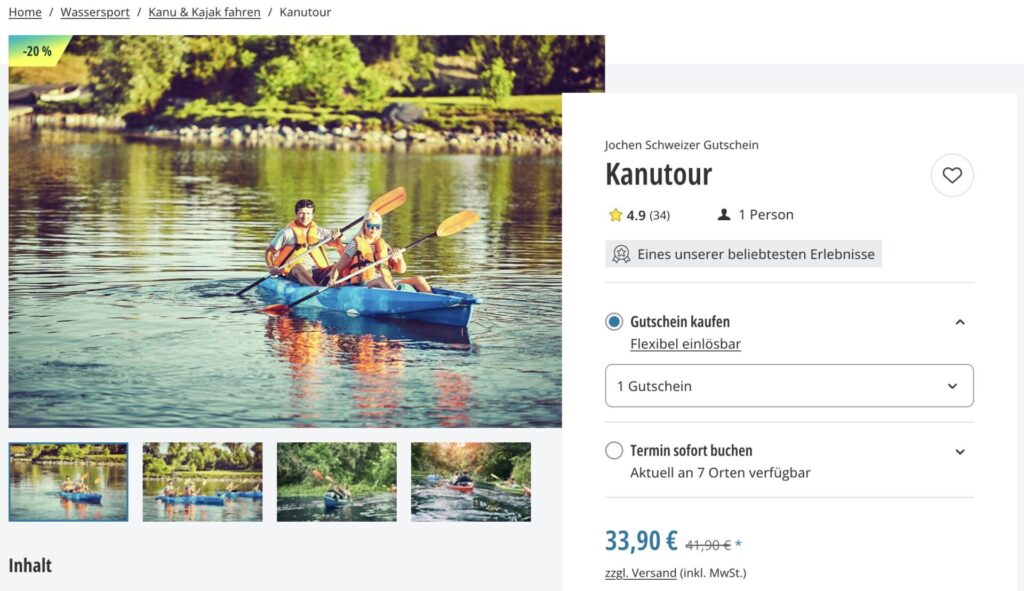 Kanutour Deutschland – Gutschein für deutschlandweite Touren für 42€ p.P.