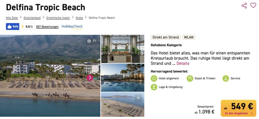 Kreta Schnäppchen: 1 Woche im 4* Strandhotel mit Halbpension, Flug & Transfer ab 601€ p.P. (DZ)