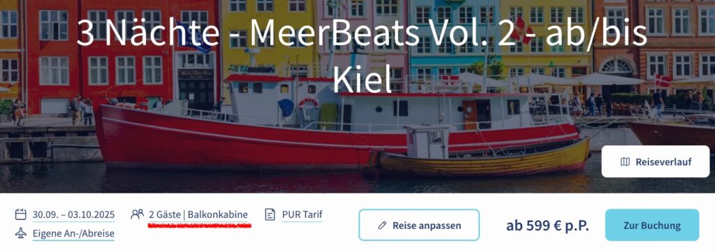 Kreuzfahrt Schnäppchen: 3 Nächte MeerBeats Vol. 2 ab/bis Kiel mit All Inclusive & Balkonkabine ab 599€ p.P. (bei 2 Leuten)