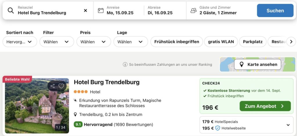 Kurzurlaub in Hessen: 4* Burghotel inkl. Frühstück ab 86,50€ p.P. (DZ)