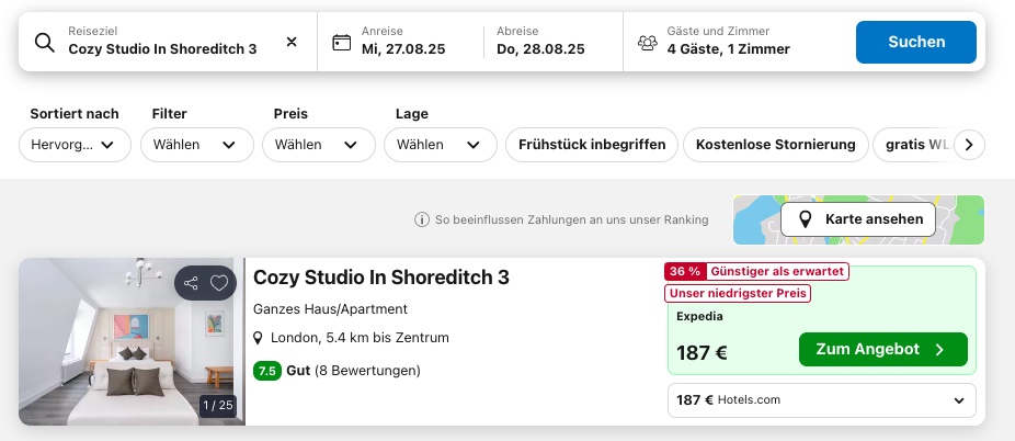 London Reise: 2 Tage inkl. Hin & Rückflug und Apartment ab 91€ p.P. (bei 4 Leuten)