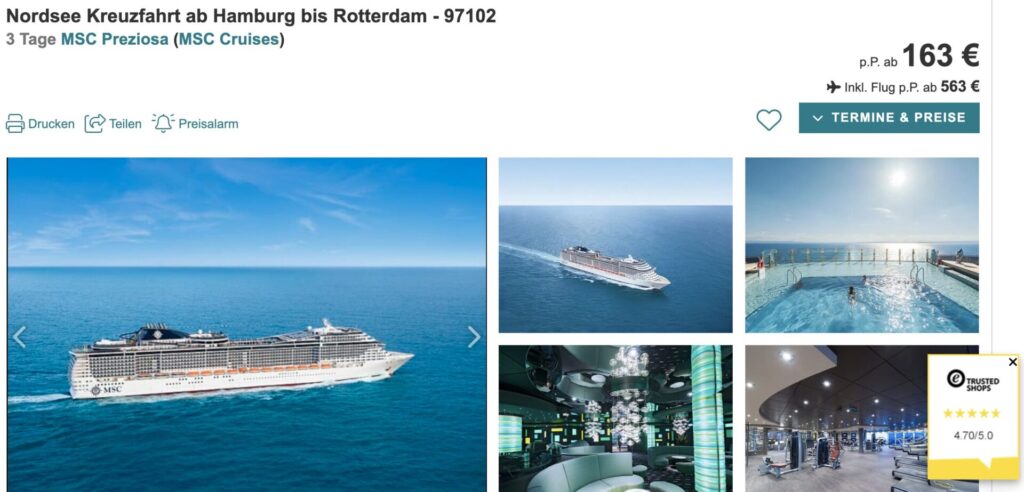 Mini Kreuzfahrt Nordsee – 3 Tage in der Balkonkabine von Hamburg nach Rotterdam inkl. VP ab 283€ p.P.