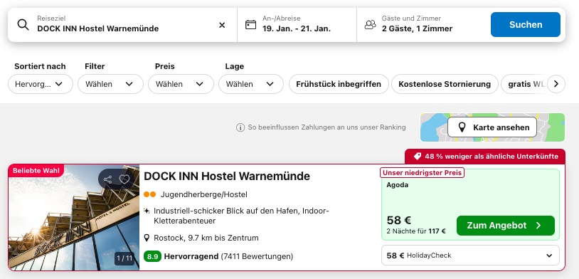 Ostsee Kurztrip: 3 Tage im Überseecontainer Hostel (eigenes Zimmer) ab 39€ p.P. bei 4 Leuten