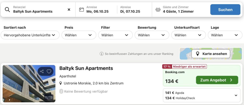 Polnische Ostsee: 3 Tage im Apartment ab 40€ p.P. (bei 2 Leuten)