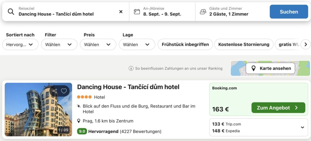 Prag Kurztrip: 4* Dancing House Hotel ab 55€ p.P. (DZ)
