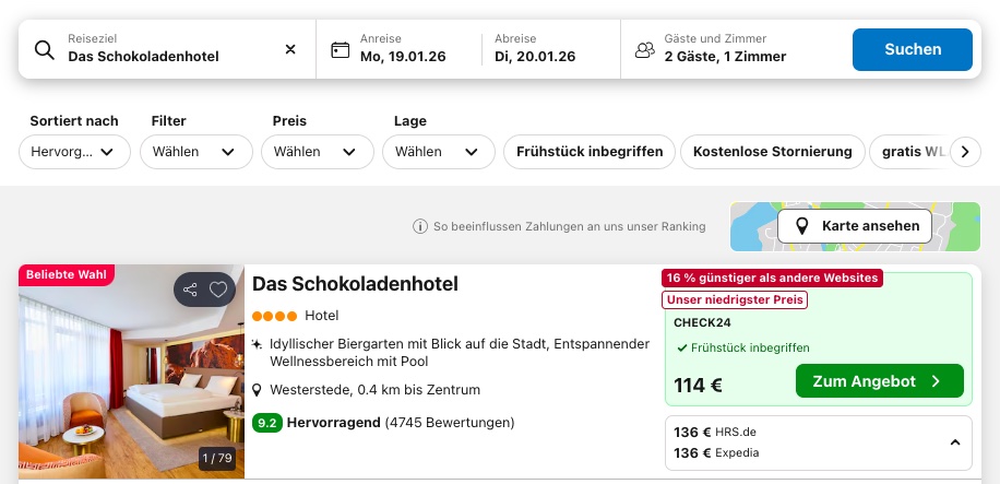 Schokoladenhotel – 4* Hotel inkl. Frühstück ab 61€ p.P. (DZ)