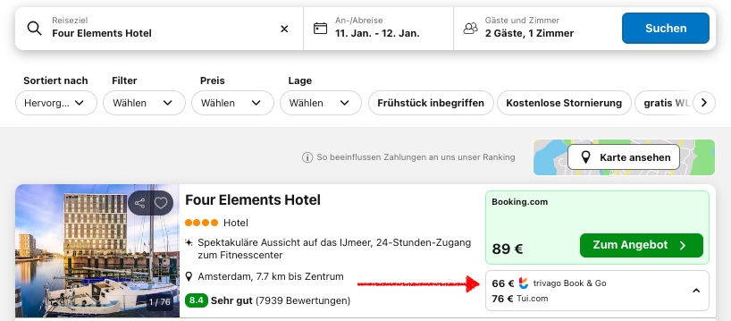 Amsterdam Hotel Schnäppchen: 4* Hotel inkl. Frühstück ab 47€ p.P. (DZ)