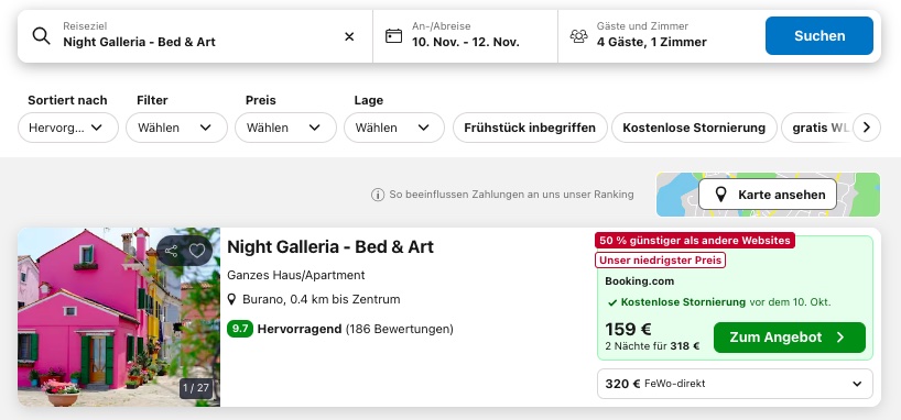 Geheimtipp Burano: 3 Tage in Italiens bunter Stadt im pinken Ferienhaus ab 80€ p.P.