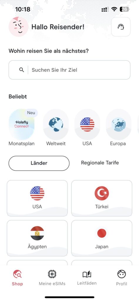 Holafly unterstützte Länder und Datenpakete im Überblick