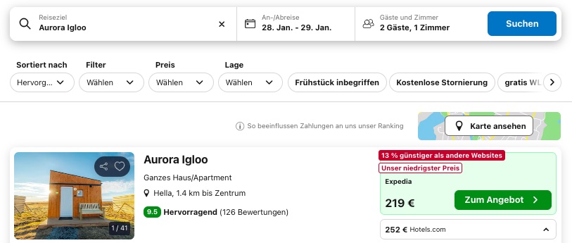 Island Reise: Bubble Iglu zur Nordlichtersaison ab 110€ p.P. (DZ)