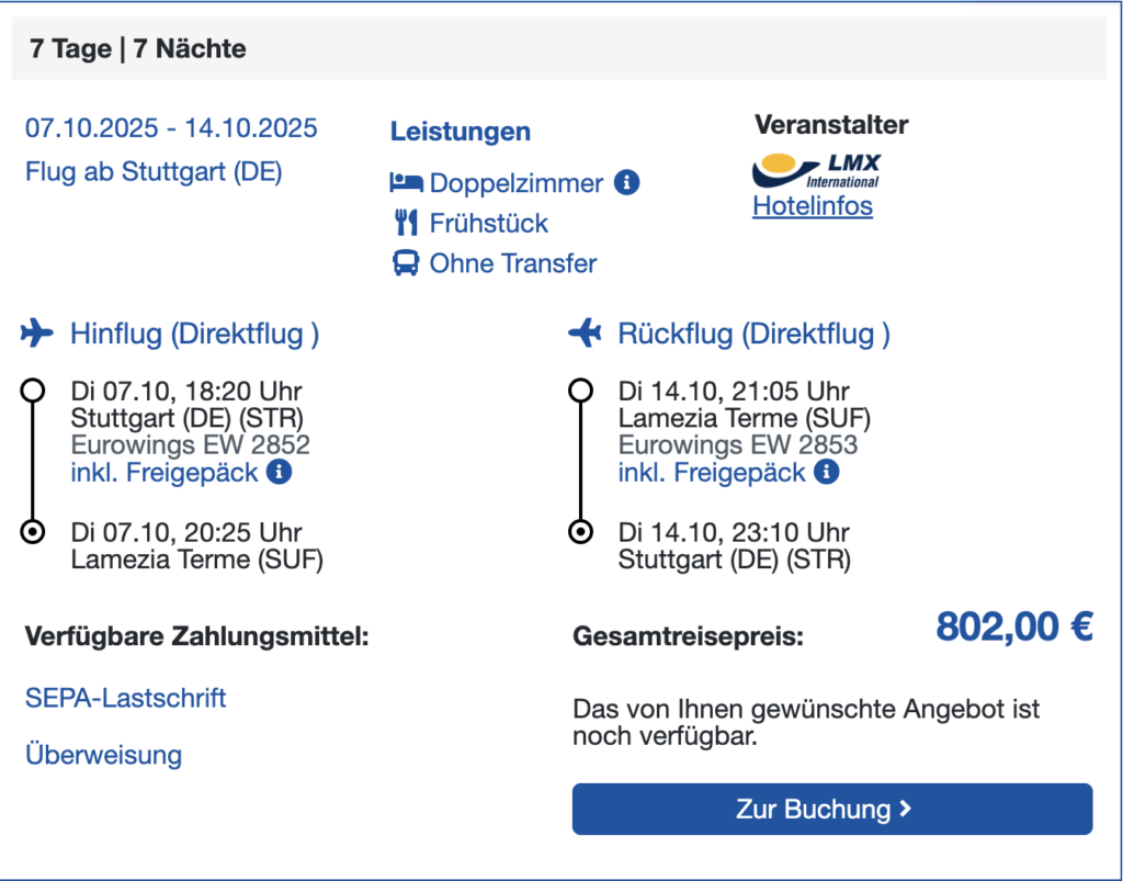 Kalabrien Urlaub: 1 Woche mit Flug & Frühstück ab 511€ p.P.