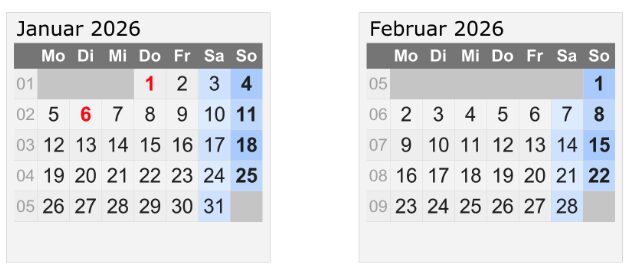 Januar & Februar Feiertage