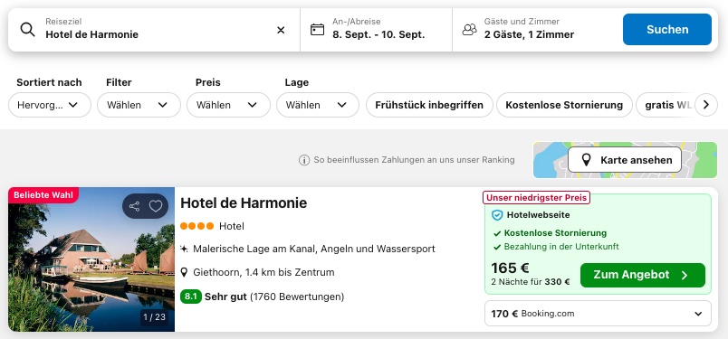 Kurzurlaub in Giethoorn: 3 Tage im Hotel am Kanal mit Frühstück ab 165€ p.P.
