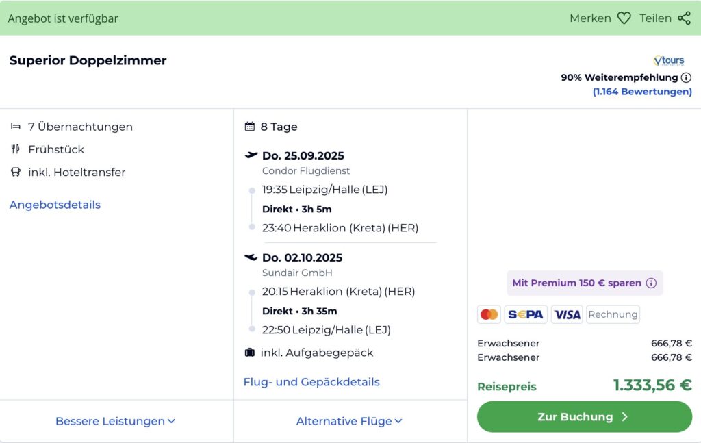 Last Minute Urlaub auf Kreta: 1 Woche im 4* Hotel mit Frühstück & Flug & Transfer ab 406€ p.P.