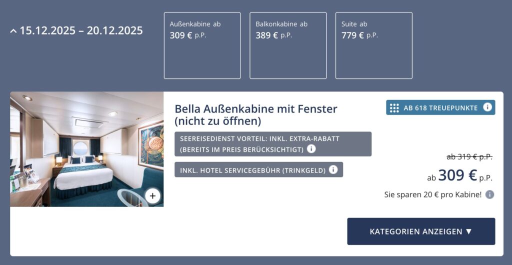 Mittelmeer Kreuzfahrt: 6 Tage inkl. Vollpension ab 239€ p.P. / mit All In Getränkepaket ab 344€ p.P.