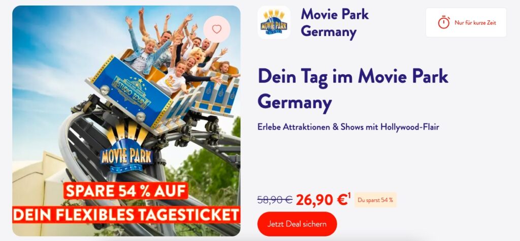 Movie Park Tagesticket: Familienticket (2 Erwachsene + 2 Kinder) nur 99,90€