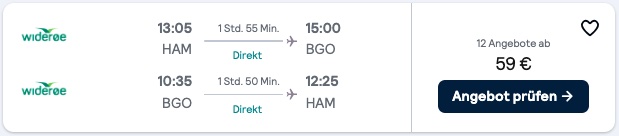 Norwegen Urlaub: Hin & Rückflug nach Bergen ab 59€